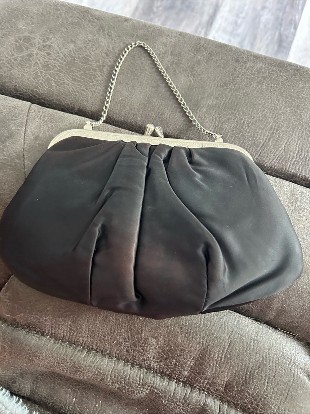 4/$100 Black Satin Frame-Top Evening Clutch - Unbranded purse